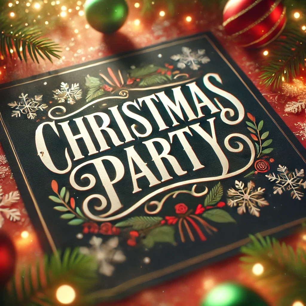 A-festive-digital-illustration-featuring-only-the-text-Christmas-Party-in-bold-and-elegant-lettering.-The-background-is-a-holiday-themed-design-wit